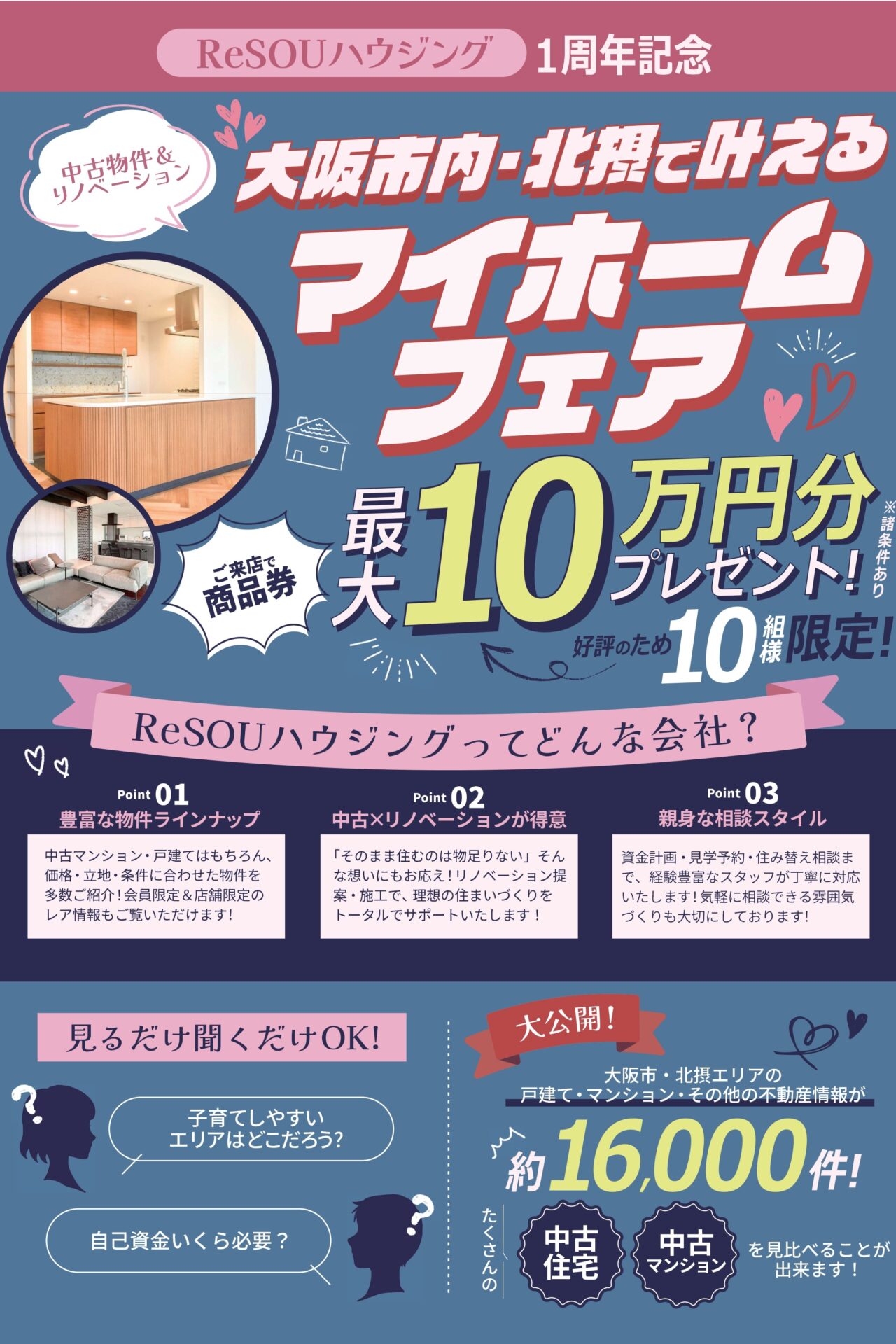 【ReSOUハウジング一周年記念！】大阪市内・北摂で叶えるマイホームフェア開催中！ご来店でQUOカード2000円♪最大10万円分のプレゼントキャンペーン♪【江坂駅徒歩すぐ】